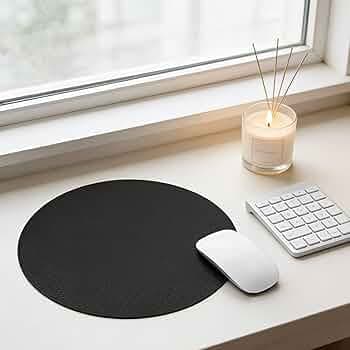 TOTAL HOME Premium Round Vegan Leather Mouse Pad (8.5 Inch) - Waterproof & Dust-Resistant Desk Mat for PC & Laptop, Anti-Slip Base (Classic Black)
