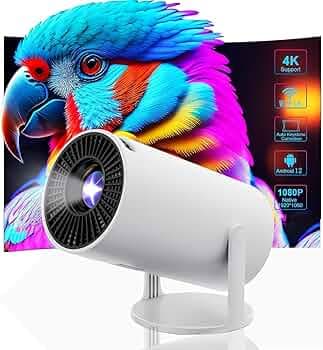 projector, 4K 1080P projector with wifi6 and bluetooth, Mini Projector support Android 12 BT5.0 Auto Horizontal Correction, 180° rotation,Outdoor Projector for Phone/TV Stick/Laptop