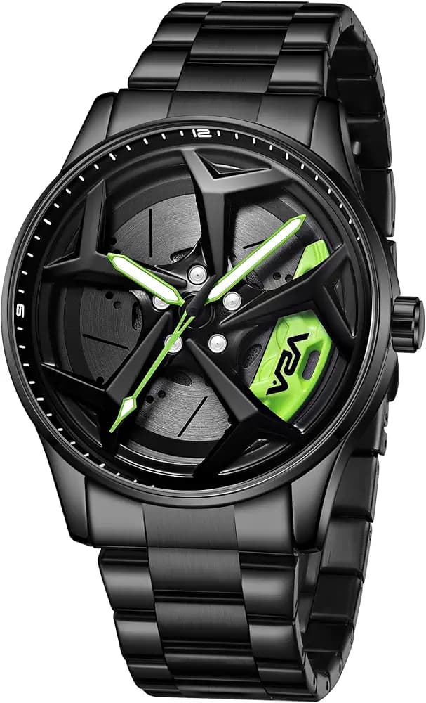 V2A Vortex Series Rolling Wheel Men’s Analog Watch Open Dial Stainless Steel Watch – Car Wheel-Inspired Design, Hollow Out Elegance Casual Watch for Men | Gift for Men