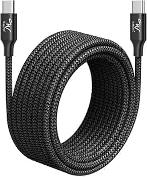 Wayona Type C to Type C 65W/3.25A Fast Charging 3M/10ft Long Braided USB C to C Cable Compatible with iPhone 15 Series,Samsung Galaxy S25 Ultra,S24/S23/S22/S21/S20, iPad, Macbook Air/Pro (3M, Black)