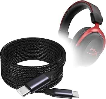 BoxWave Cable Compatible with HyperX Cloud II Wireless - DirectSync PD Cable (10ft) - USB-C to USB-C (100W), Long Type C Braided Nylon Alloy Fast Charge - Jet Black