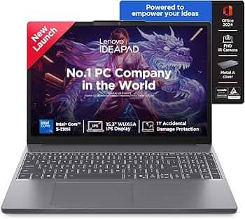 Lenovo IdeaPad Slim 3, Intel Core 5 210H, 16GB RAM, 512GB SSD, WUXGA IPS, 15.3"/38.8cm, Windows 11, Office Home 2024, Grey, 1.6Kg, Backlit Keyboard, 1Yr ADP Free, 83K4004UIN, Laptop