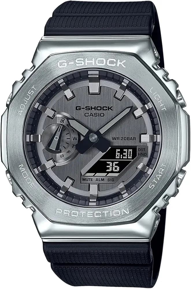 Casio G-Shock GM-2100-1ADR Silver Analog-Digital Dial Black Resin Strap Men's Watch Shock and 200M Water Resistant G1159