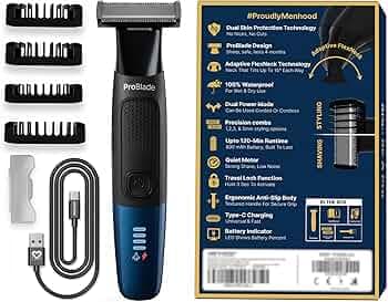MENHOOD ProBlade 3-in-1 Hybrid Trimmer Shaver for Men Trim Style Shave Adaptive Flex Neck 120 Min Runtime USB-C LED Indicator Dual Protection Waterproof Multi-Comb