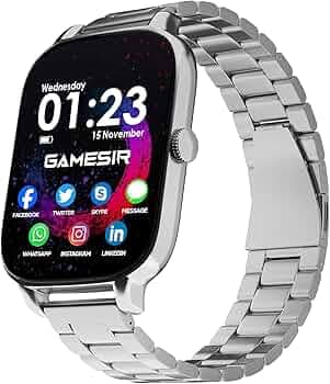 GameSir H18 Pro Smartwatch with Long Battery Life, 2.01" High-Resolution Screen, Bluetooth Calling, IP68 Waterproof, TFT Display, Luxury Design for Men & Women (Metal-Silver)