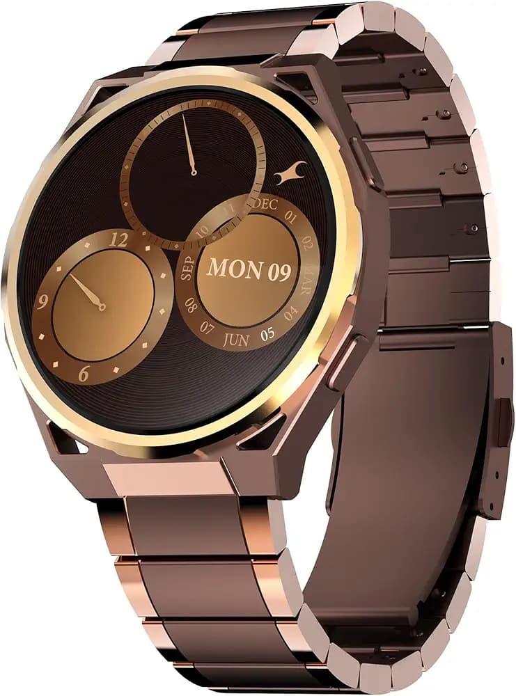 Fastrack Marvellous FX3 Smartwatch with 1.43” AMOLED Display, Metal Case & Strap, Slim 10.4mm Design, AI Watchfaces, BT Calling, HRM, SpO2 & Sleep Tracking, IP68, Additional Silicone Strap - Brown