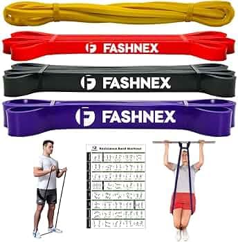 FASHNEX Rubber Resistance Bands, Pull Up Assist Exercise Band, Perfect For Mobility, Body Stretching, Home Workout, Fitness Training Loop Bands For Men & Women (Set of 4 Bands)