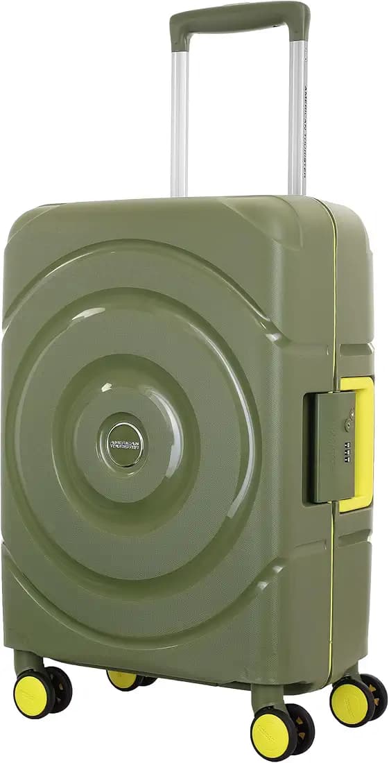 American Tourister Cabin Circurity+ 55 CM 8 Wheel with 3 Point TSA Lock Trolley Bag for Travel | Small Polypropelene Suitcase with TSA Lock,Double Wheels & Flexi Packing Straps for Men & Women-Olive Green