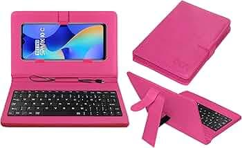 ACM Keyboard Case Compatible with Tecno Spark 10c Mobile Flip Cover Stand Direct Plug & Play Device for Study & Gaming Pink