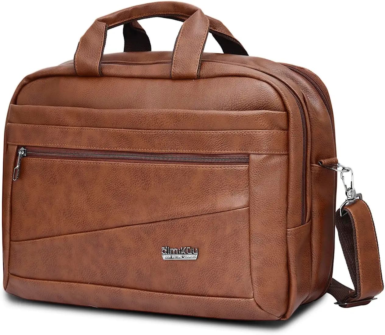 FF 7190 Tan 2-in-1 Laptop Office Bag for Men | Convertible Backpack & Messenger Briefcase | 15.6 Inch Faux Leather Business Travel Bag