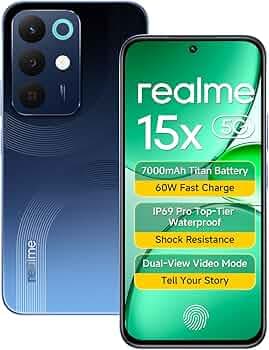 realme 15X 5G Smartphone 8GB RAM 128GB ROM, 6.8 inch 144Hz Display, 7000 0mAh Battery, 60W Fast Charging IP69 Pro Waterproof Dimensity 6300 6nm Octa-core chipset Processor (Marine Blue)