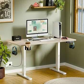 ARTIKEL Artidesk Eco Electric Height Adjustable Table for Office Work & Home-Sit Stand Gaming Desk 80kg Load, Cup Holder, 2 Hooks,Cable Organizer 2Split Tabletop (Light Oak, 100x60 CM)