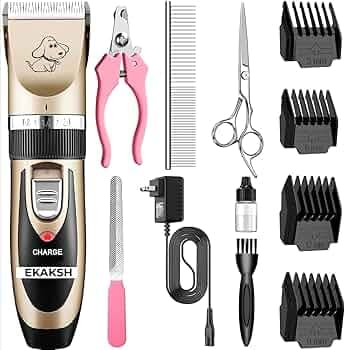 EKAKSH- Professional Dog Cat Hair Cutting Trimmer Machine For Heavy duty Quiet Cordless Rechargeable Dogs Cats Pet Grooming Clippers Trimmers Kit For Pets Shih Tzu Poodle Golden Retriever german shepherd (Light gold)