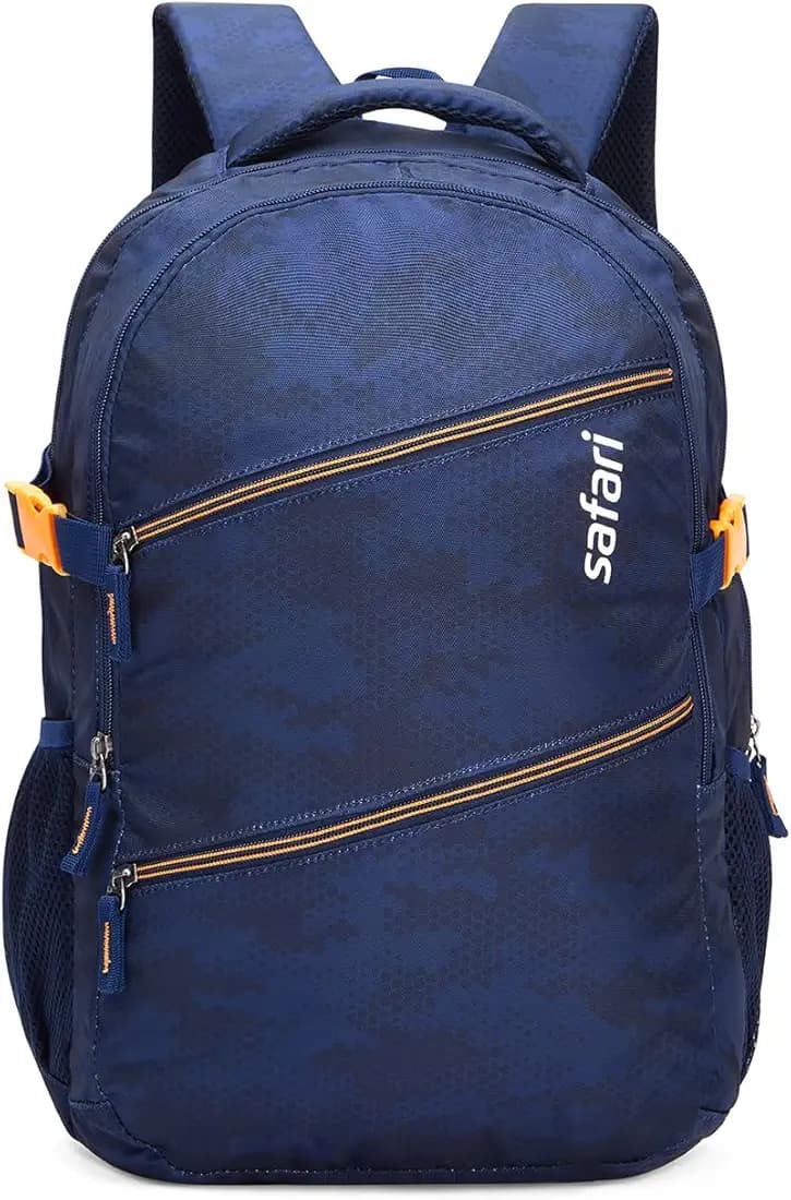 Safari Omega Plus 30L Casual Laptop Backpack, 2 compartments, Raincover, Organizer, Full body print, Bottle holder, Front pockets Color- Blue