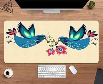 Gadgets WRAP Extended Large 18x36inch Mouse Pad Desk Mat Anti-Slip Base Spill-Resistant for Laptop, MacBook, Gaming Computer - Two Pigeon Lovers