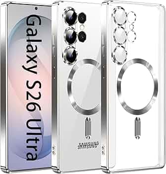 VONZEE Clear Logo Electroplating Transparent Case for Samsung Galaxy S26 Ultra 5G, Magnetic Plating [Support for MagSafe Charger] Electroplate TPU Cover- Grey