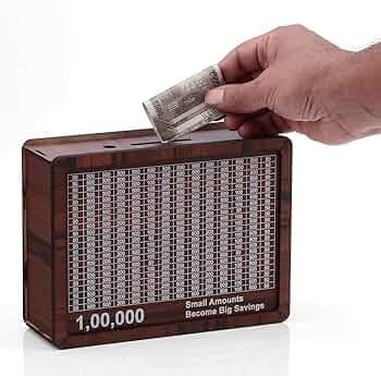 ART MAGIC Wooden Piggy Bank 1 Lakh Saving Box with Numbers | Money Saving Box for Kids & Adults 100000 Goal | Wooden Gullak, Coin Box, Smart Money Bank, Reusable Saving Box with Lock