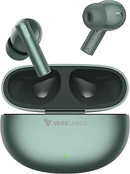 Vaku Luxos® FERROX Premium TWS True Wireless Earbuds | 13mm Dynamic Driver | Deep Bass | Smart Touch Control | 60 Days Standby | Voice Assistant | Bluetooth V5.4 | Long Battery Life – Green