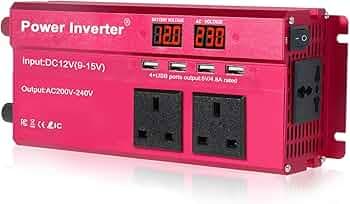 LVYUAN Power Inverter 2000W DC 12V to 240V AC Car Converter 12V with 4USB 3 UK Socket Car Adapter with LED Display
