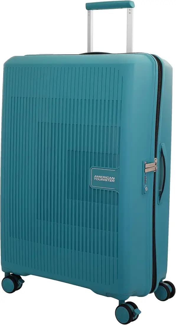 American Tourister Aerostep SL 77 CM 8 Wheel, Expander & Recessed TSA Lock Check-in Trolley Bag for Travel |Large PP Suitcase with Double Zipper, Flexi Packing Straps for Men & Women - Turqoise Tonic