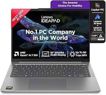 Lenovo IdeaPad Slim 5 AMD Ryzen AI 7 350 (24GB RAM/1TB SSD/14 (35.5cm)/WUXGA OLED/Lenovo AI Now/Copilot+ PC/Windows 11/MSO 365 Basic+Office 2024/1Yr ADP Free/Grey/1.4Kg), 83HX009DIN AI Laptop