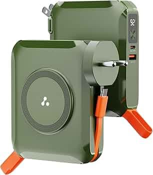 Ambrane 4-in-1 Powerbank, Magsafe Wireless & Laptop Charging with Inbuilt Type C Cable, 65W Fast Charging 15000mAh, Universal All-in-1 for iPhone, Android & MacBook/Type C Laptop (Aerosync 65, Green)