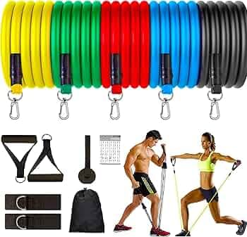 ERHETUS Portable 11 pcs Resistance Bands for Workout for Men | Exercise Rubber Fitness Band for Women | Home Training Gym Kit of Toning Tubes, Door Anchor, Handles, Carry Bag, Legs Ankle Straps