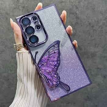 for Samsung Galaxy S24 Ultra 5G | Case with Luxury Glitter Cute Butterfly Plating Design Aesthetic Women Teen Girls Phone Cases Camera Protection Shockproof Cover (Purple)