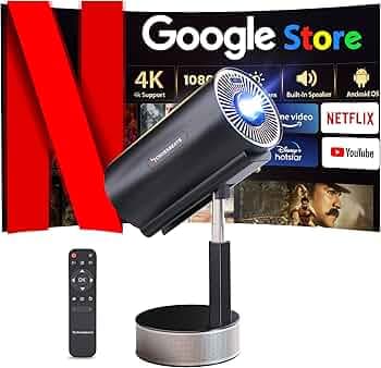 Crossbeats Lumex Pro Smart Projector 4k Ultra HD, Mini Projector for Room Native 1080P, Upto 14000 Lumens Android 13 Built-in Apps Netflix, Prime, Portable, Speaker WiFi 300" Wide Display (Black)