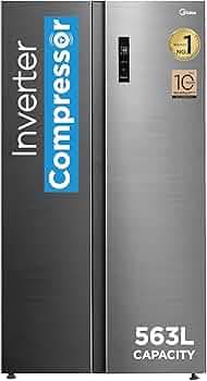 Midea 563 L Side By Side, Frost Free Refrigerator |Digital Display|Stabilizer Free Operation|Inverter compressor (MDRS710FGF46 Bru Steel)