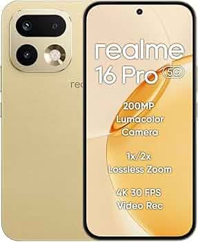 realme 16 Pro 5G Smartphone 12+256GB, 144Hz AMOLED Display, 7000mAh Battery, 80W SuperVOOC, 200MP Primary Camera 50MP Front Camera, MediaTek 7300-Max Processor, IP69, Master Gold