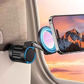 FKU Magnetic Airplane Phone Holder, 360°Rotating Foldable Phone Mount, Plane Travel Essential Accessories, Adjustable Universal Handsfree Plane Phone Stand for iPhone 16-12 Pro Max/Magsafe Case (1PC)