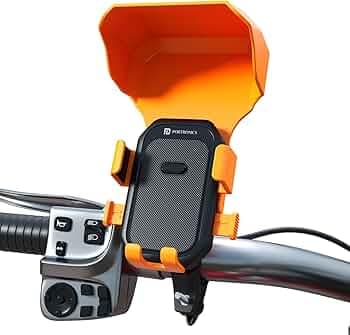 Portronics Mobike 4 Plus Handlebar Mount Mobile Holder with Sunshade & Light Rain Protection, One-Press Release, 360° Rotation, 4-Point Grip Lock, Fits 5.4–6.7 Inch Smartphones, for Maps & Navigation
