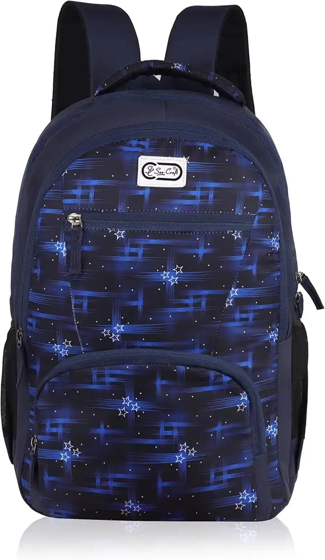 Zeden Navy Blue Star Pattern Backpack for Men, Polyester, Water Resistant, Multiple Compartments, Laptop Backpack, 35L