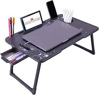 DIVIJA STORE Study Table Bed Table Premium Laptop Table/and Portable Plastic/Writing Desk for Office/Home/School (B-Flower COTTED)