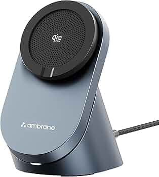Ambrane 25W Qi2.2 Magsafe Wireless Charger with Stand & Heat Control Mechanism, Perfect for Table, Fast Charge 40% in Just 30 Mins Wirelessly for iPhone 12-17 All Models (AerosynQ 4, Grey)