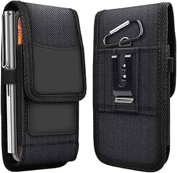 Phone Holster for Men Belt Clip Pouch for iPhone,12 Pro Max, Samsung Galaxy S24 Ultra, S24 Plus and More, Phone Belt Clip Holster Carrying Pouch, Mobile Card Holder Case (Black)