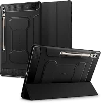 Spigen Rugged Armor Pro | Samsung Galaxy Tab S10 Ultra/Tab S9 Ultra/Tab S8 Ultra Case [S Pen Holder] [Trifold Stand] 14.6 inch Folio Full Cover | TPU+PU Leather - Black