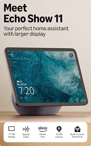 Amazon Echo Show 11 (newest model), vibrant 11" Full HD display with spatial audio & Alexa, new sleek design, smart home controls, 2x bass speaker, 13 MP camera, bluetooth, Graphite