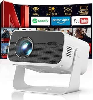 Projector with WiFi and Bluetooth, Home Smart tv Projector 4K Support, Electronic Focus & Auto Keystone, Portable Phone Wireless Gaming Movie Mini Proyector with apps for Bedroom/Celling/wall/