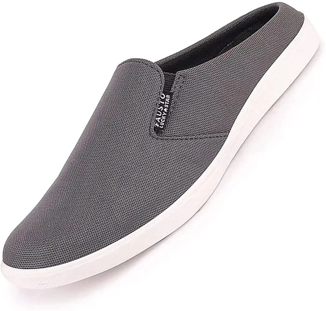 FAUSTO Men Back Open Slip On Shoes for Casual Daily | No-Lace Outfit|Evening|Outdoor | Lightweight and Comfort with TPR Sole Flexiblity