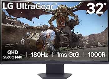 LG Ultragear 32GS60QC - 32 inch QHD 1000R Curved Gaming Monitor (2560 x 1440),180Hz, 1ms, AMD FreeSync™, HDR10, VESA Certified, HDMIx2 DisplayPort, 3-Side virtually Borderless - Black