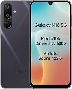 Samsung Galaxy M16 5G (Thunder Black, 4GB RAM, 128 GB Storage) | MediaTek Dimensity 6300 | AnTuTu Score 422K+ | Super Amoled Display | AI | 25W Fast Charging | 6 Gen of OS Upgrades | Without Charger