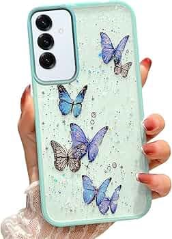 VONZEE for Samsung Galaxy A35 5G Clear Glitter Butterfly Case, Cute Bling Sparkle Shiny Soft Silicone TPU Bumper Shockproof Women Girls Slim Protective Phone Cover for Galaxy A35 5G, Mint