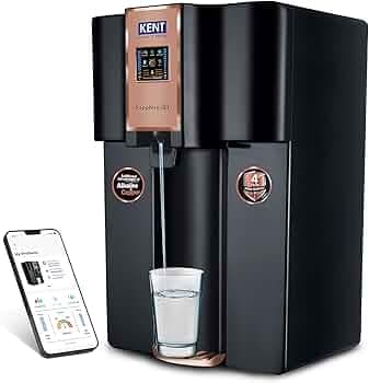 KENT Sapphire IoT RO Water Purifier|4 Years Free Service*|RO+UV+UF+Alk+Cu+TDS Control+UV in Tank | IoT Enabled | Fully Automatic On&OFF Operation |8L|20 LP/Hr|Ideal For Borewell/Tanker/Municipal Water