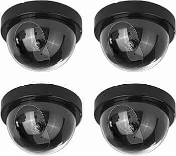 4-Packs Dummy Fake Surveillance Security CCTV Dome Camera Indoor/Outdoor with One Flashing Red LED Light for Home and Businesses Security (Black)