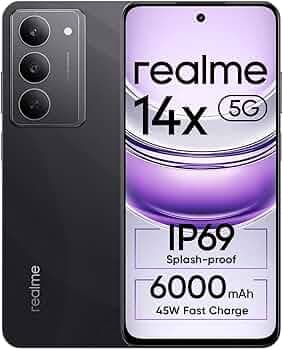 realme 14x 5G Smartphone 6+128GB, 6.67-inch Screen, 120Hz Display, 6000mAh Battery, 80MP Camera, MediaTek Dimensity 6300, ArmorShell Protection, IP69, Black
