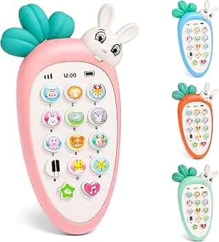 VGRASSP Radish Style Cute Rabbit Face Pretend Play Cell Phone Toy for Kids, Toddlers with Music, Ringtones, Lights - Birthday Party Favors and Gifts for Boys and Girls(Multicolor)