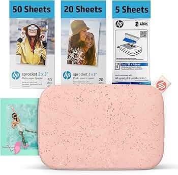 HP Sprocket 2x3 Instant Screen Smartphone Photo Printer 75-Sheet Bundle - Bluetooth Portable Colour Wireless Mobile Printer (Pink) Zinc Adhesive Back Photos