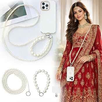 Jormie Universal Pearl Phone Chain Combo | Long Crossbody Strap with Wrist Charm | Trendy Pearl Mobile Sling, Phone Holder Chain for Women, Girls & Smartphones